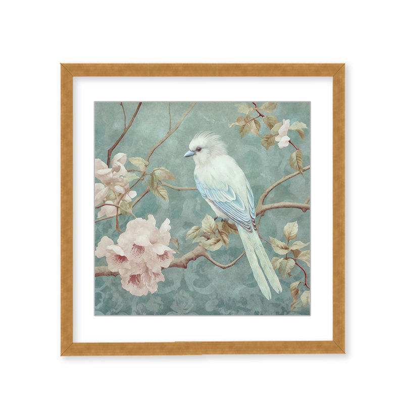 Nature Inspired White Chinoiserie Bird Spring Vibes, 24" H x 24" W