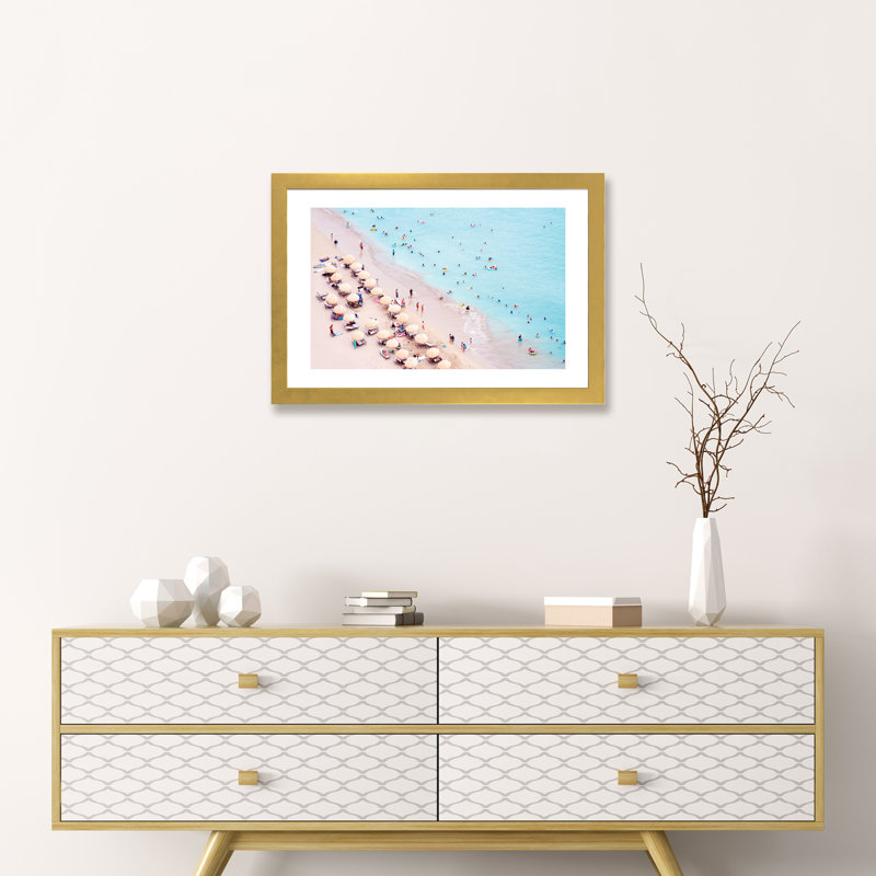 Photographie « waikiki beach », Papier encadré doré, H 24 po x l 32 po x P 1 po