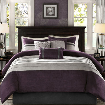 Édredon 7 pièces mauve grand - simili suède confortable, rembourré, coussins brodés, motif en microsuède 7 pièces à entretien simple, décoratif, lavable, froissé