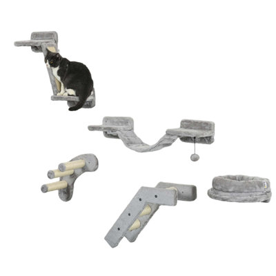 Étagères murales pour chat, meubles muraux pour chat avec marches, perchoirs, échelles, plateformes, avec peluche douce, sisal
