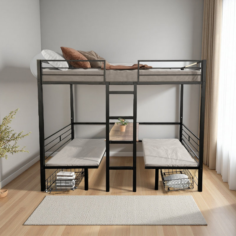 Loft Bed With Table Sets Transformable To Bunk, Twin Over Twin