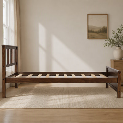  Lit plateforme simple en bois avec tête de lit, pied de lit et support à lattes de bois, lit simple, lit en bois