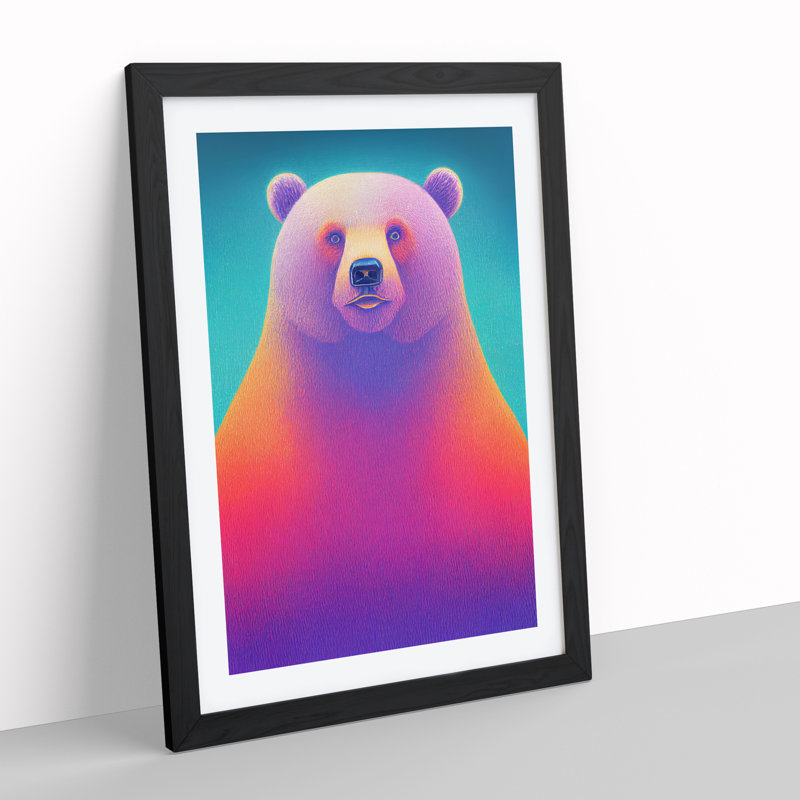 Colourful Bear - Wall Art, Black Framed, 66cm H x 48cm W x 2cm D, White