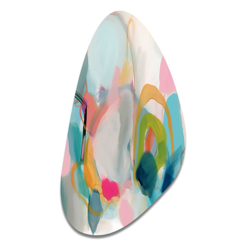 Pink Blue Minimalism Fluidity V - Minimalism Asymmetrical Metal Wall Art, Pink Irregular Shape Metal Art Print