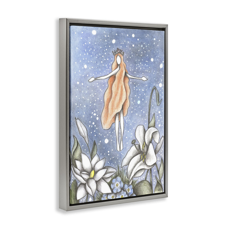Cadre flottant Mystical Garden Fairy Sparkle, design par Cecilia Battaini, H 31 po x l 21 po, Cadre flottant gris lustré
