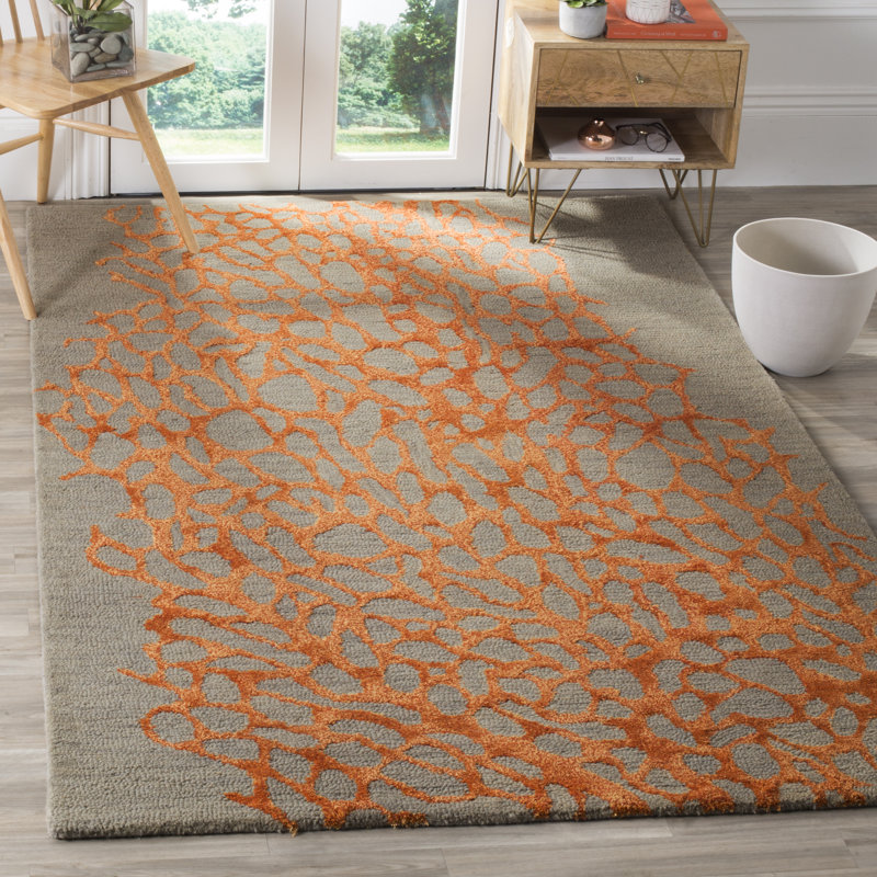 Tapis gris / orange en laine crocheté à la main Rigsby, Rectangle 2 pi 3 po x 4 pi