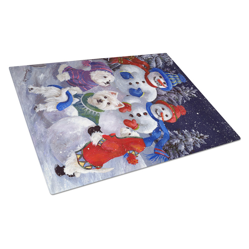 Planche à découper en verre Caroline's Treasures Scottie and Westie Christmas, Westie bonhomme de neige