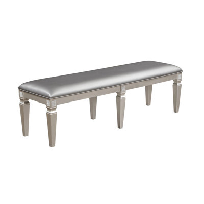 Long banc embelli Sparkling - siège rembourré gris argenté de 60 po pour le salon moderne, la salle à manger avec espace de décoration