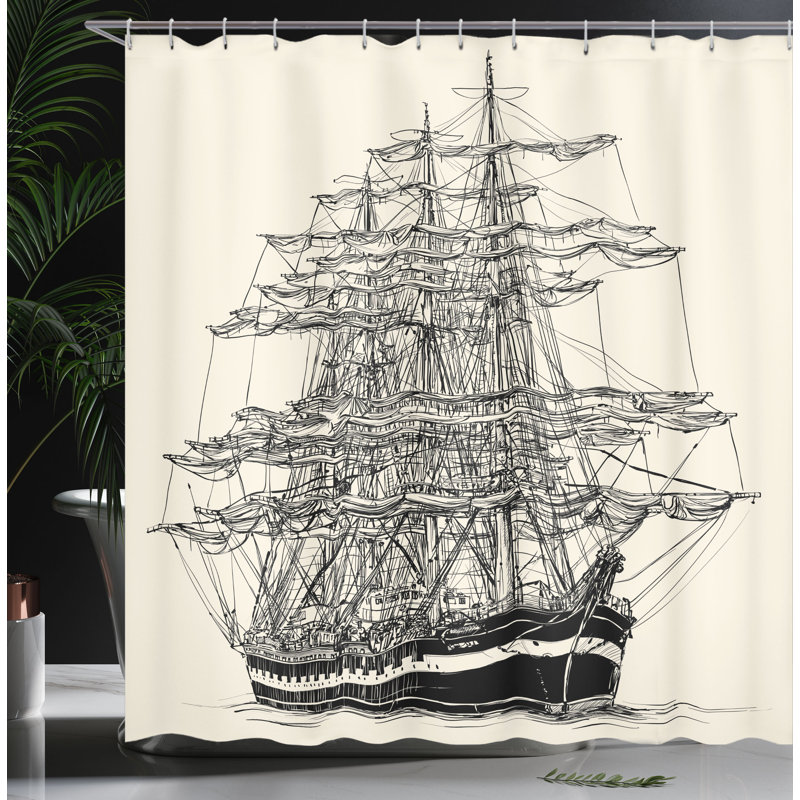Pirate Ship Shower Curtain Set + Hooks, 70" H x 69" W