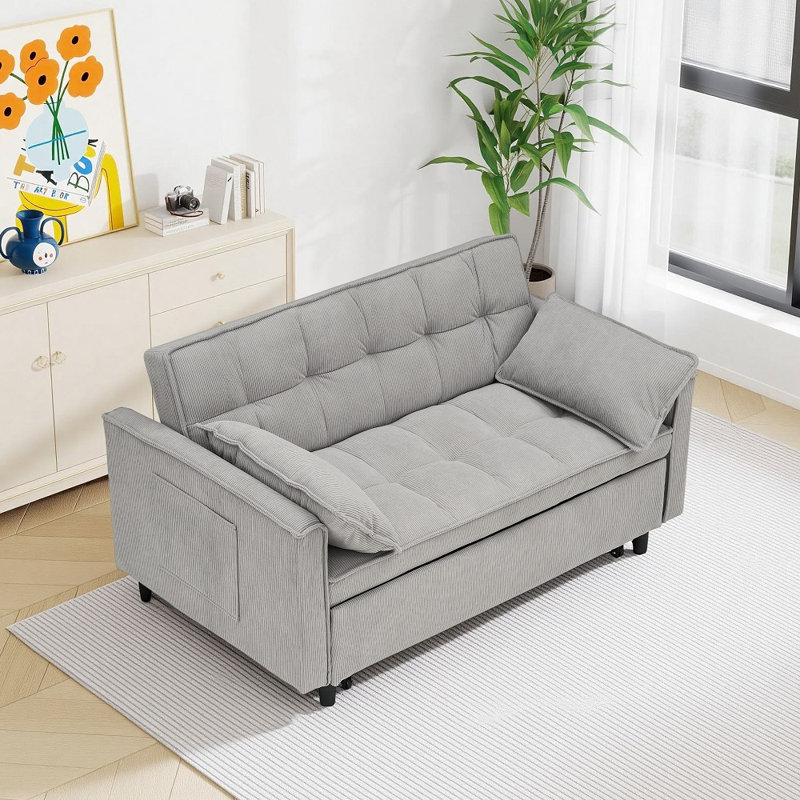 Causeuse modulaire avec lit escamotable 54,30 po Corduroy, Gray