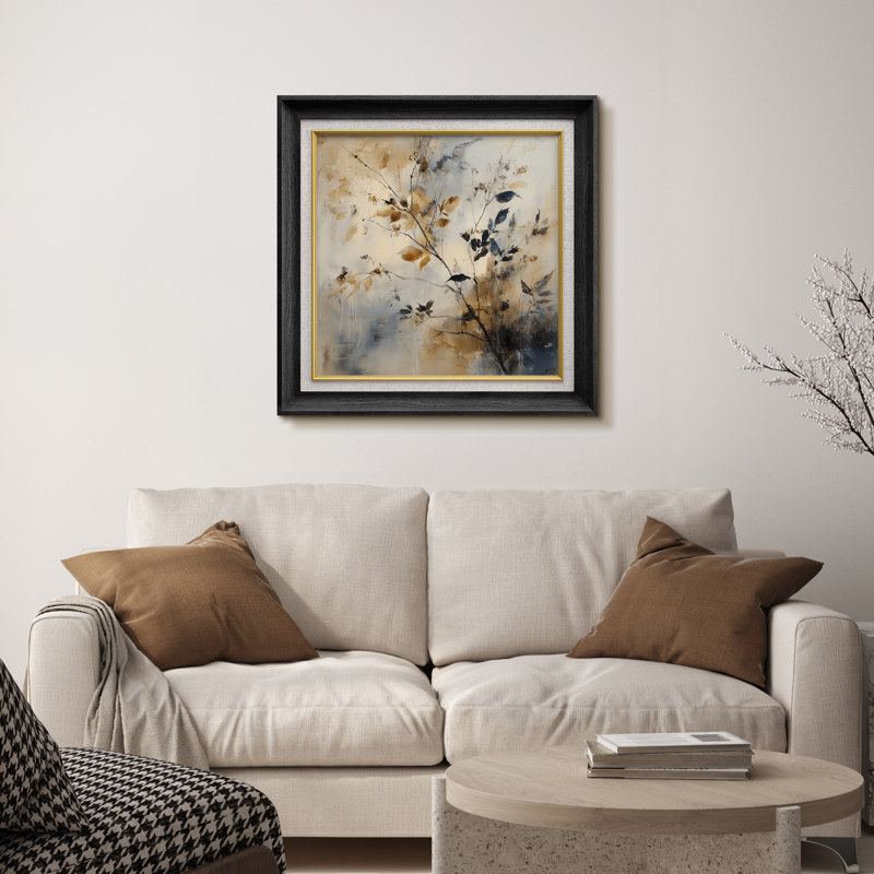 «Neutral Tones Abstract Botanical Branches», reproduction d'art encadrée sur papier, Cadre noir de qualité supérieure
