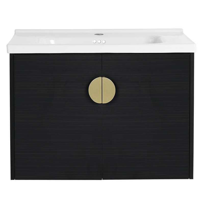 Meuble-lavabo à fermeture en douceur avec lavabo et petites tablettes de rangement