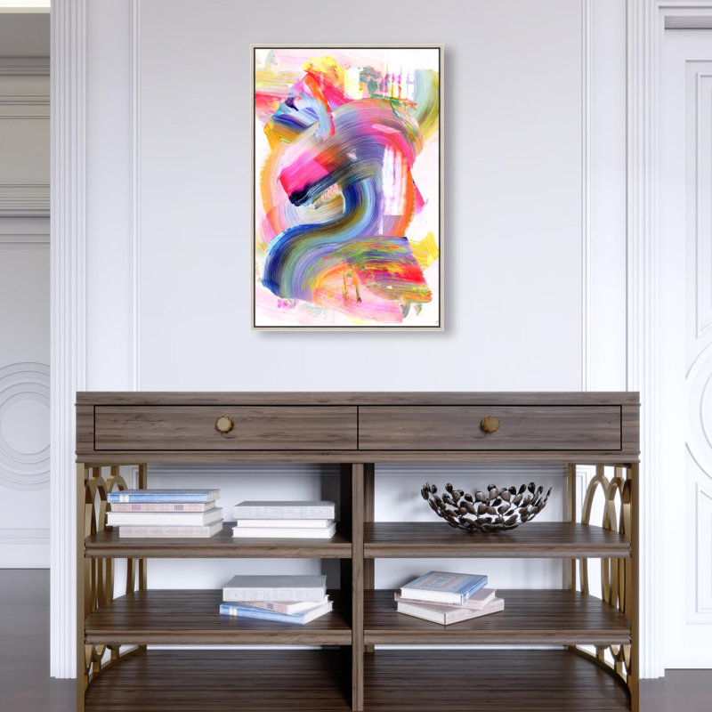 Oliver Gal Neon Swirl Abstract - Hand-Applied Glass Coat Framed Canvas Art, 24" H x 16" W, Silver