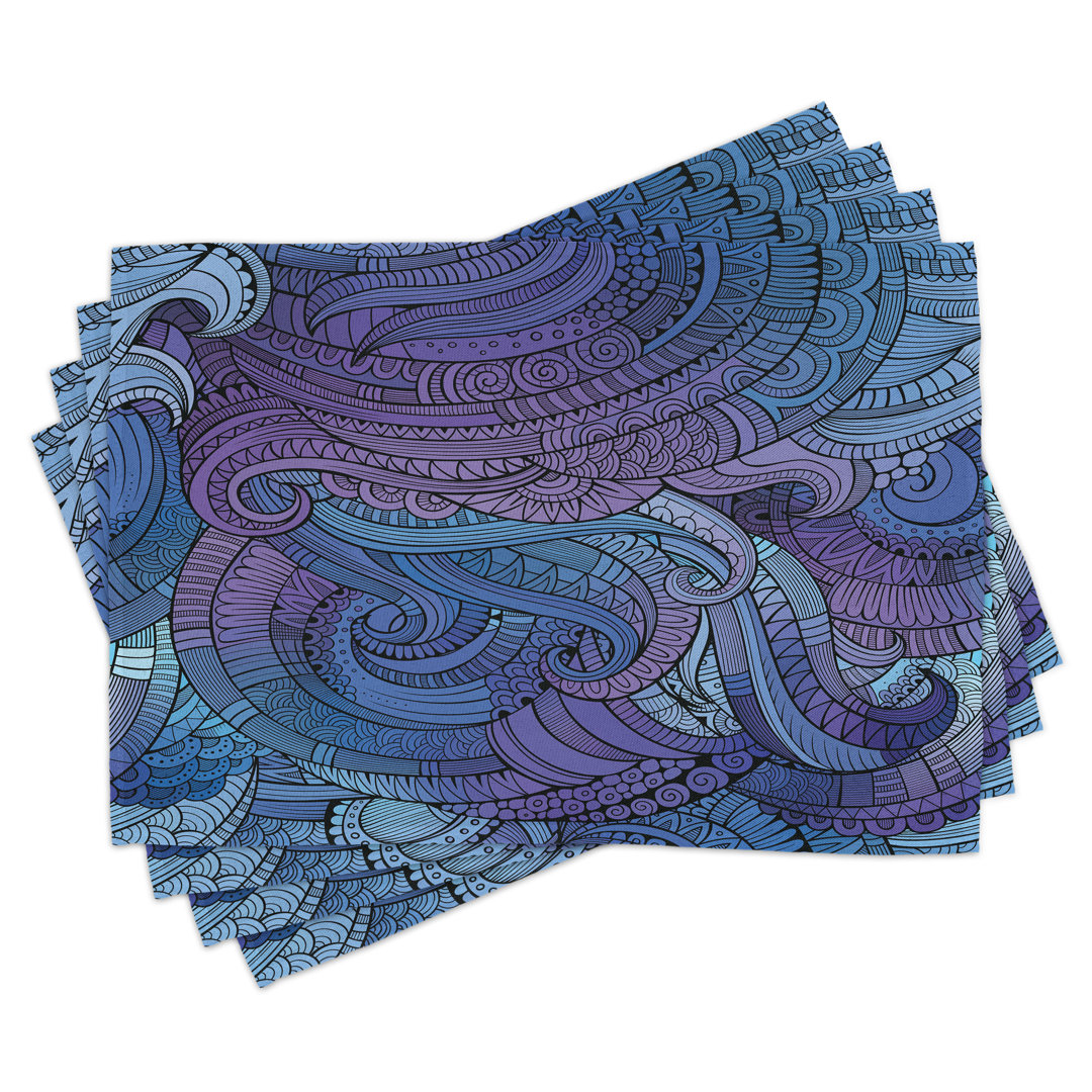 Platzdeckchen 4er Set, Ocean Inspired Paisley, Lila Blau