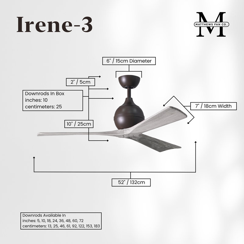 60" Irene Paddle 3 Blade Ceiling Fan, Textured Bronze, Barn Wood Tone, 52"