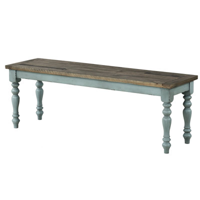 Antique White And Distressed Blue Seat Bench For Feeding Area Wood Dining With Powder Coat Finish - &