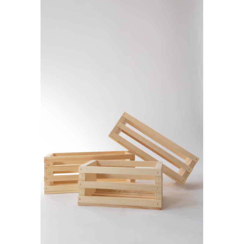 Ensemble de 3 boîtes en bois massif, Beige