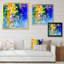 «Yellow and Blue Abstract Flowers», peinture sur toile traditionnelle-356662479-356662478