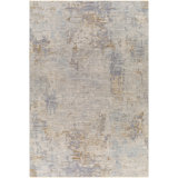 Pyrs Abstract Machine Woven Polyester Area Rug in Slate Blue/Camel