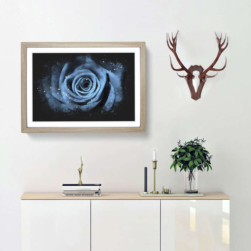Pretty Blue Rose - Picture Frame Graphic Art Print, Oak Framed, 62cm H x 87cm W x 2cm D