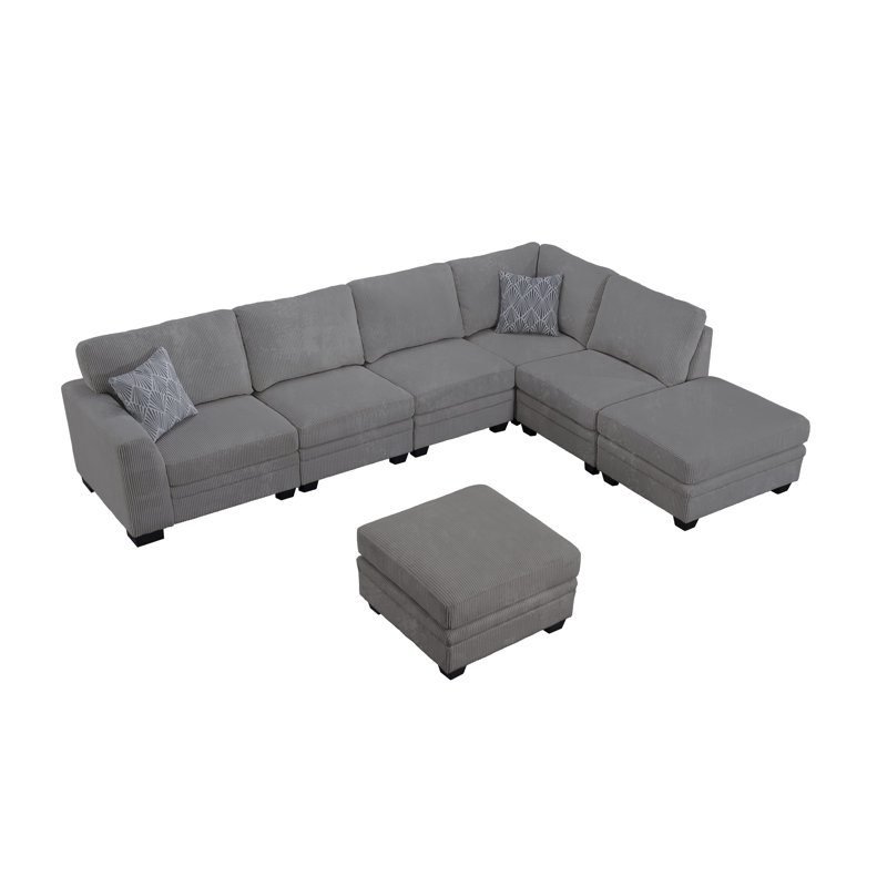 Herzen Corduroy L-Shaped Sectional, Gray Corduroy, Left Hand Facing