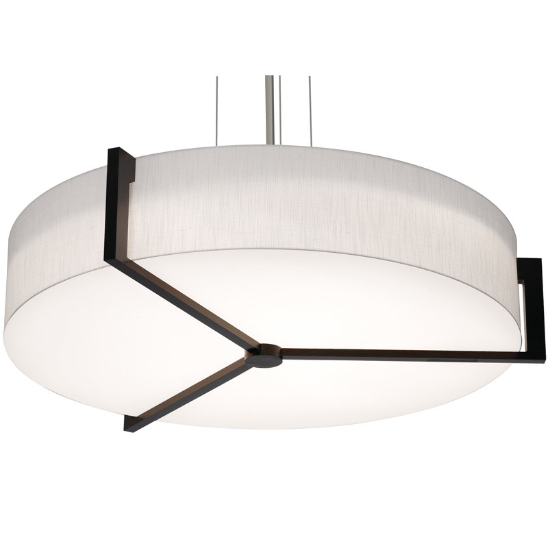 Luminaire suspendu tambour 4 lumières Leeroy, Espresso, Blanc lin, H 4,25 po x l 21,25 po x P 21,25 po