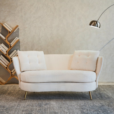 Canapé avec causeuse en fibres de polyester et canapé rembourré avec pieds en métal doré