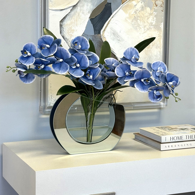 Orchid Floral Arrangement in Vase, Blue