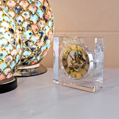 Roman Numeral Glass Mechanical Tabletop Clock