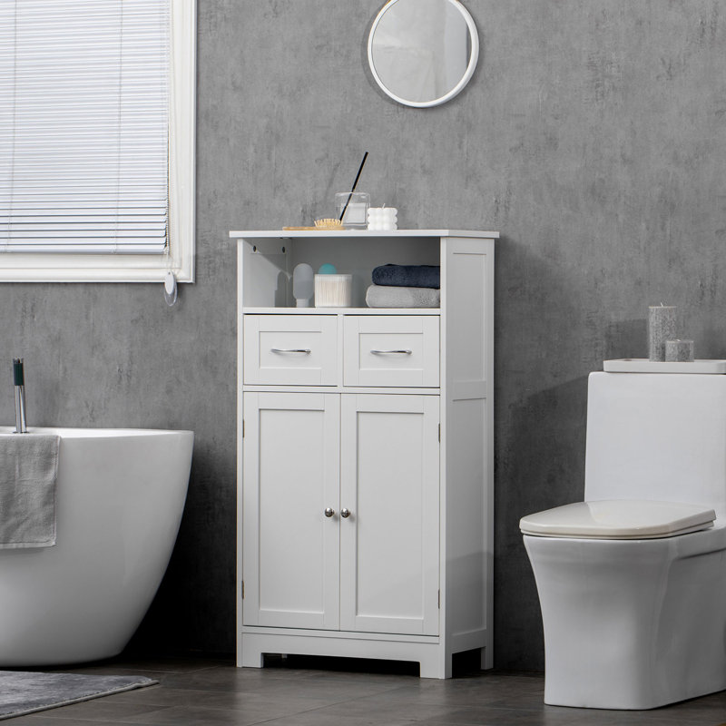 Freestanding Small Storage Cabinet with Two Drawers and Adjustable Shelf