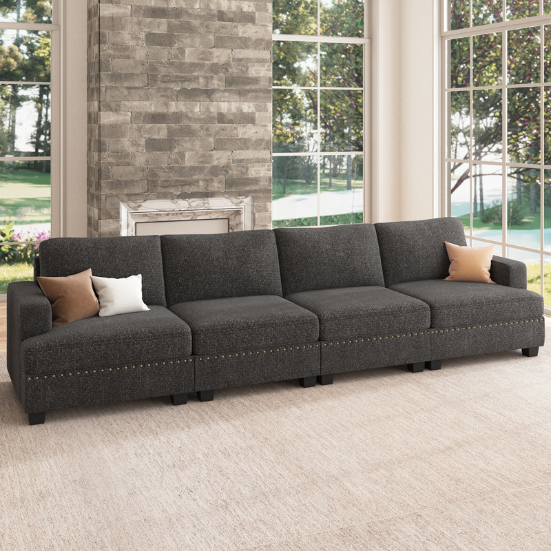 Petit canapé modulaire rembourré 4 places Anureet, Polyester gris foncé