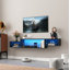 Wall Mounted Floating TV Stand with 20 Colour LEDs and Charging Station,Black-1183559157