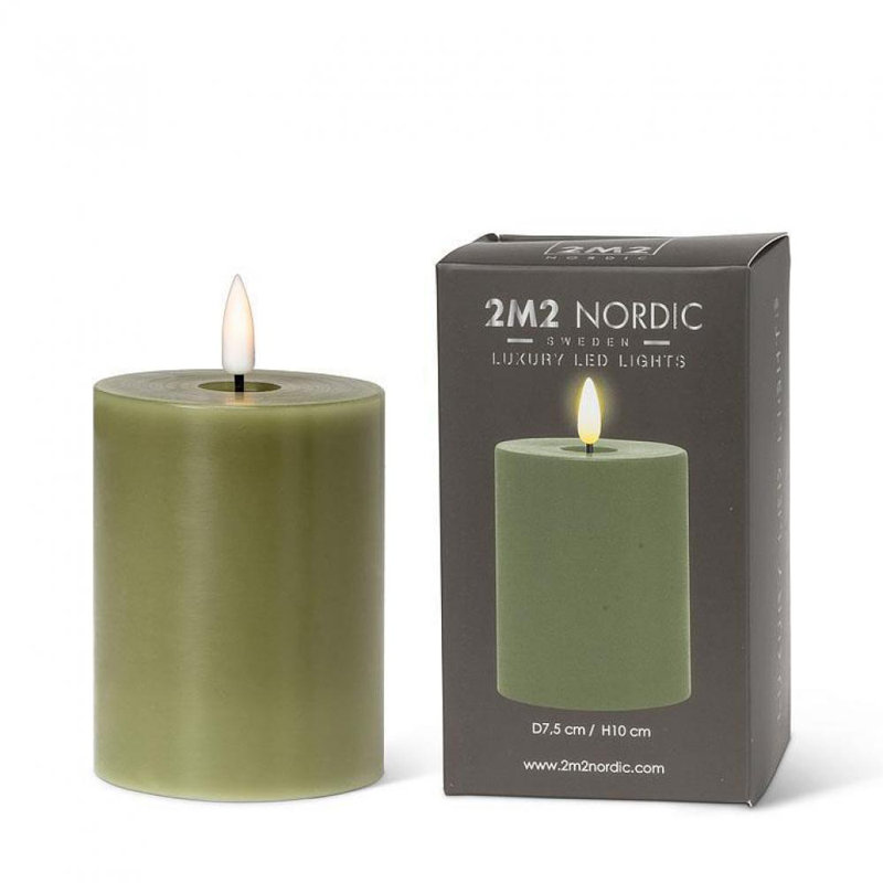 Bougie sans flamme et sans parfum, Vert, H 4 po x l 3 po x P 3 po, 1