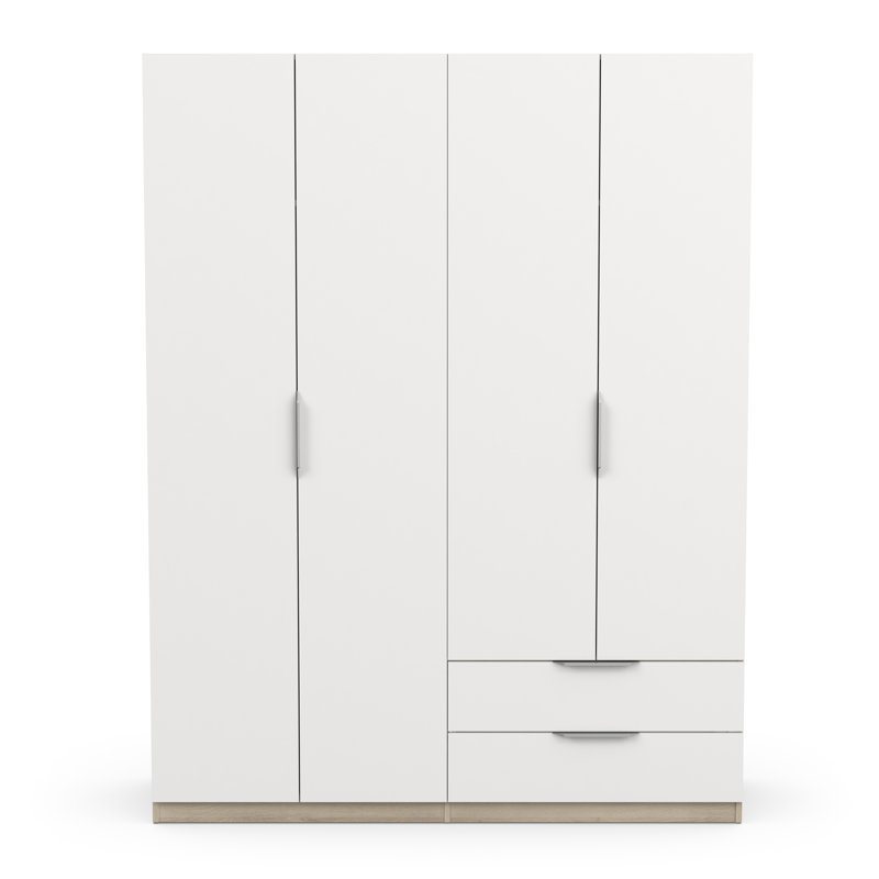Sinaiya 4 Door Manufactured Wood Wardrobe, Matte White/Oak