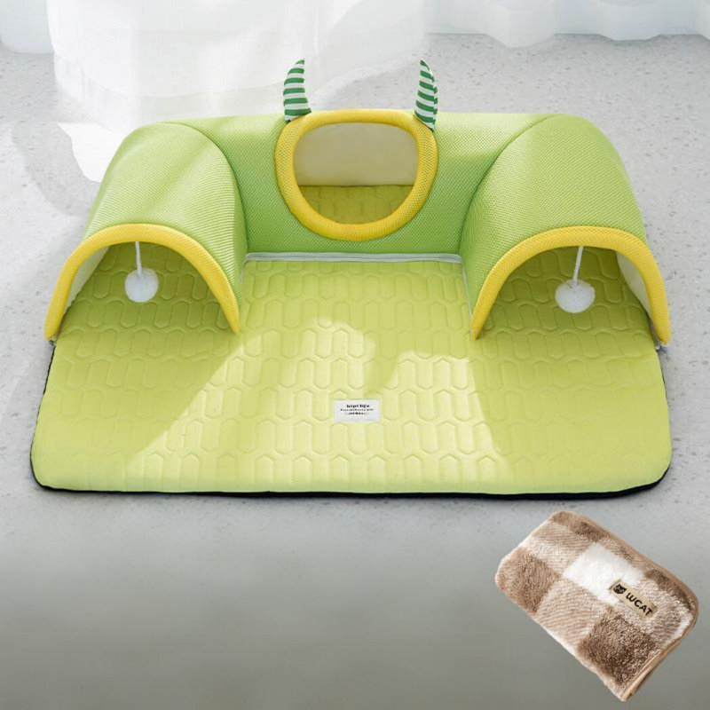Grand tapis de lit pour chat Tunnel de jeu polyvalent pour chat | Coussin interactif pour jouets | Lit tunnel pour chats d'intérieur