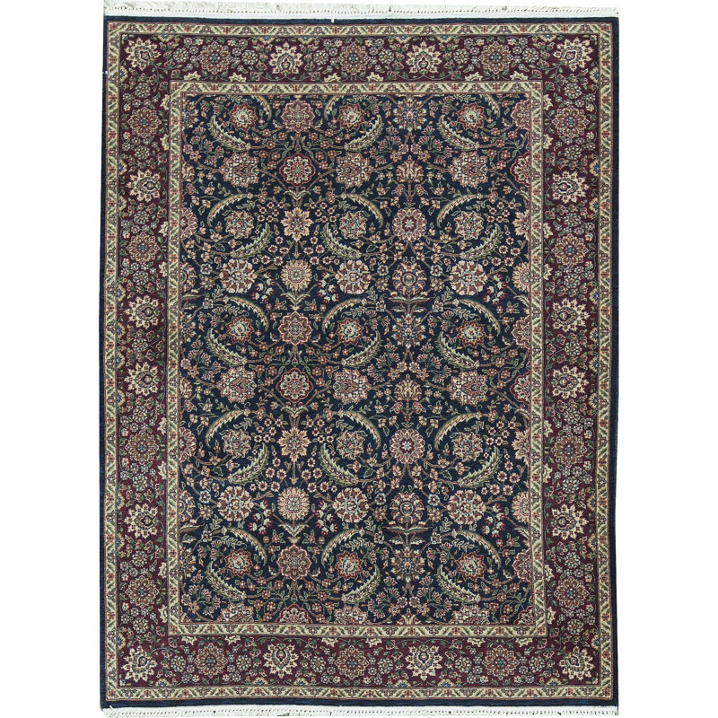 Tapis bleu marine et vin de haute qualité noué à la main