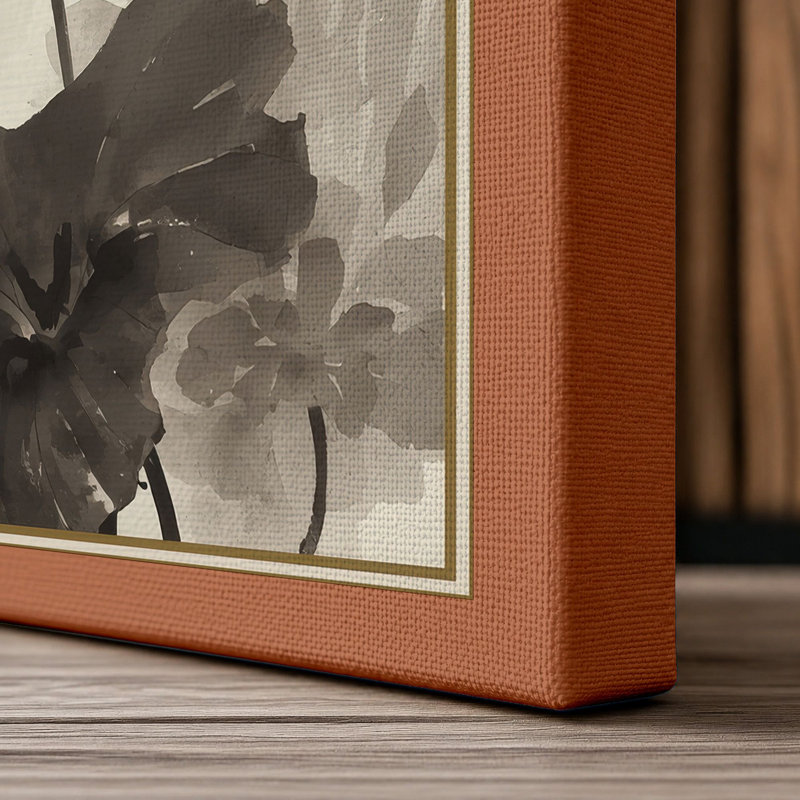 Lotus in Bloom Japandi - Wrapped Canvas, 24x16 - 61.0 x 40.6 cm, Terracotta Border