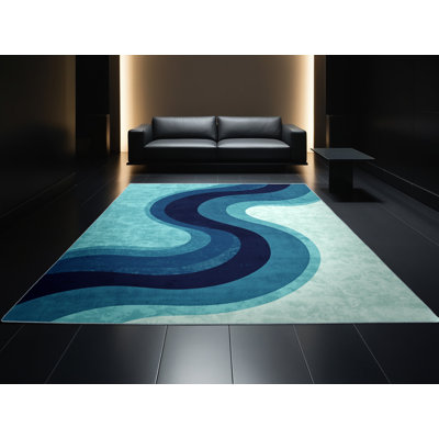 Tapis ombré doux et moelleux moderne et contemporain Abson Kraken bleu - Reliure bleu ciel