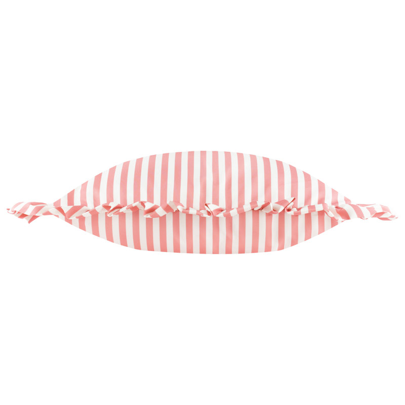 Millie Ruffle Indoor / Outdoor Striped Square Cushion Cover, Pink/White