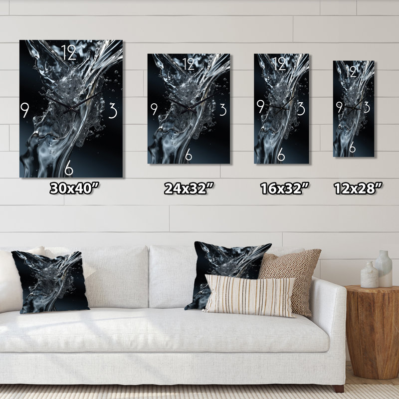Horloge murale moderne bleue et noire Waveform Dreams II - Fractals, Médium