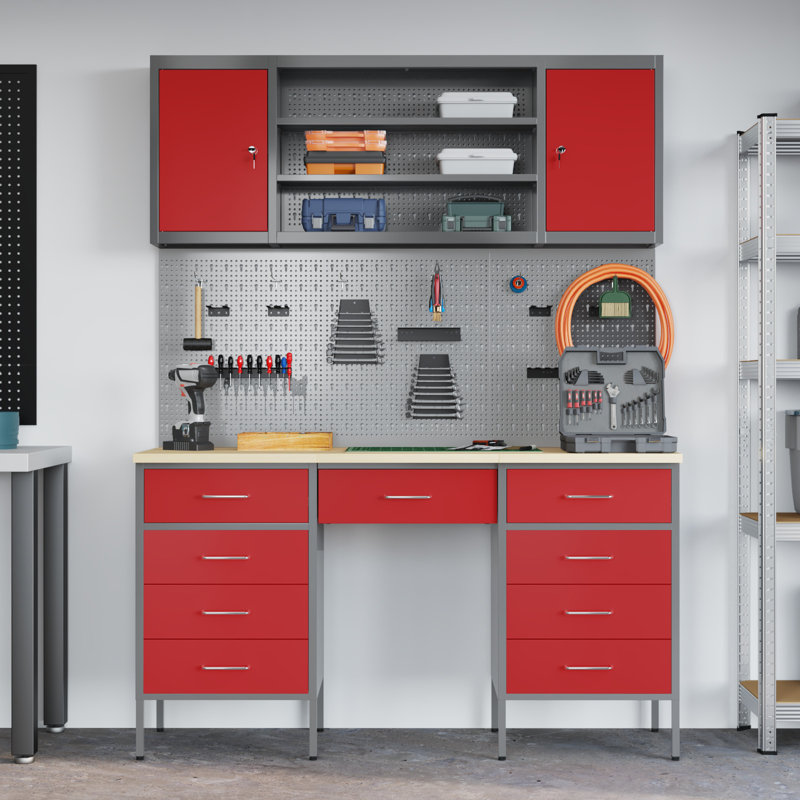 Work Cabinet with Drawer, Red