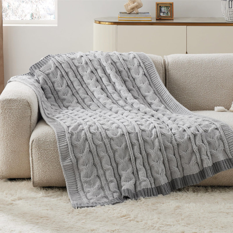 Bedsure Chenille Cable Knitted Throw Blanket For Couch GentleSoft™️, Grey, 50" W x 60" L