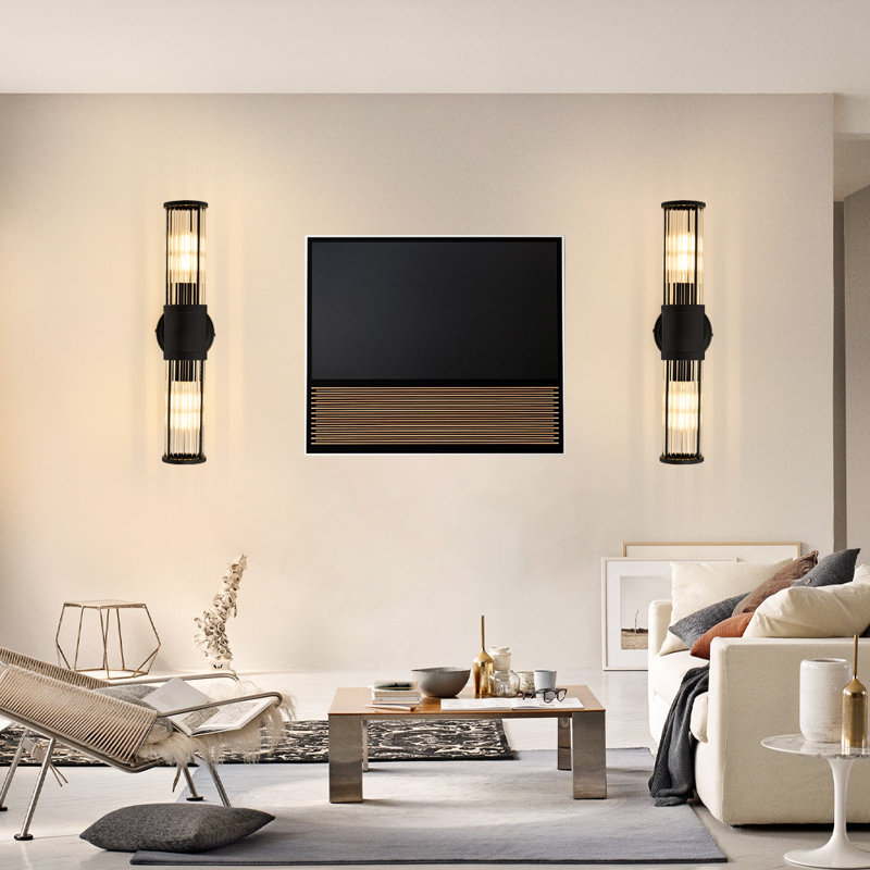 Modern 2-Light Bathroom Vanity Wall Sconce with Glass Rod Shade - Megen, Matte Black