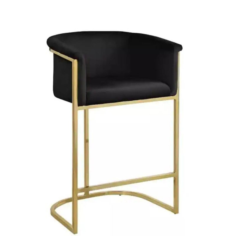Upholstered Counter Stool with Metal Frame, Black