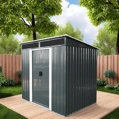 Remise de rangement pour l'extérieur, remise à outils en acier avec cadre de fondation en métal, remise de jardin résistante aux intempéries, aux rayons UV et à l'humidité