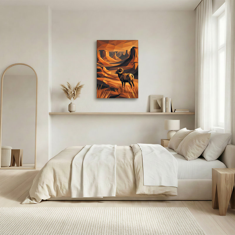 «Low Poly Bighorn Sheep in Desert Canyon», art mural sur toile, 24"H x 16"W