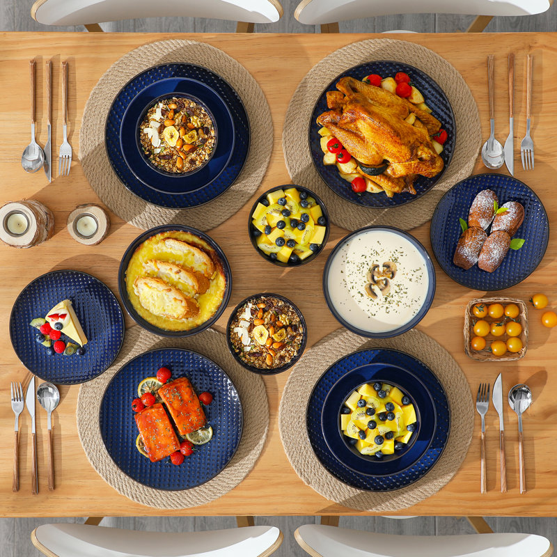 16 Piece Stoneware Dinnerware Set - Service for 4, Blue