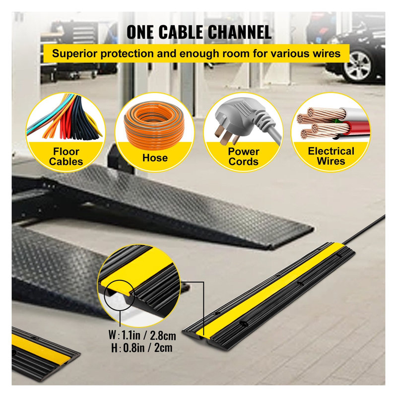 Paquet de 4 rampes de protection pour câbles en caoutchouc robustes avec bosses de vitesse - housse de cordon jaune et noir haute visibilité pour la sécurité de l'allée et du stationnement