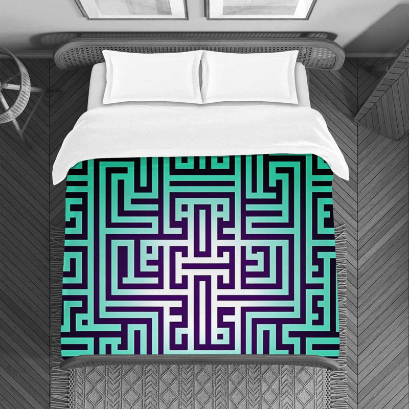 Housse de couette Greek Key, Housse de couette grand, Vert / mauve géométrique