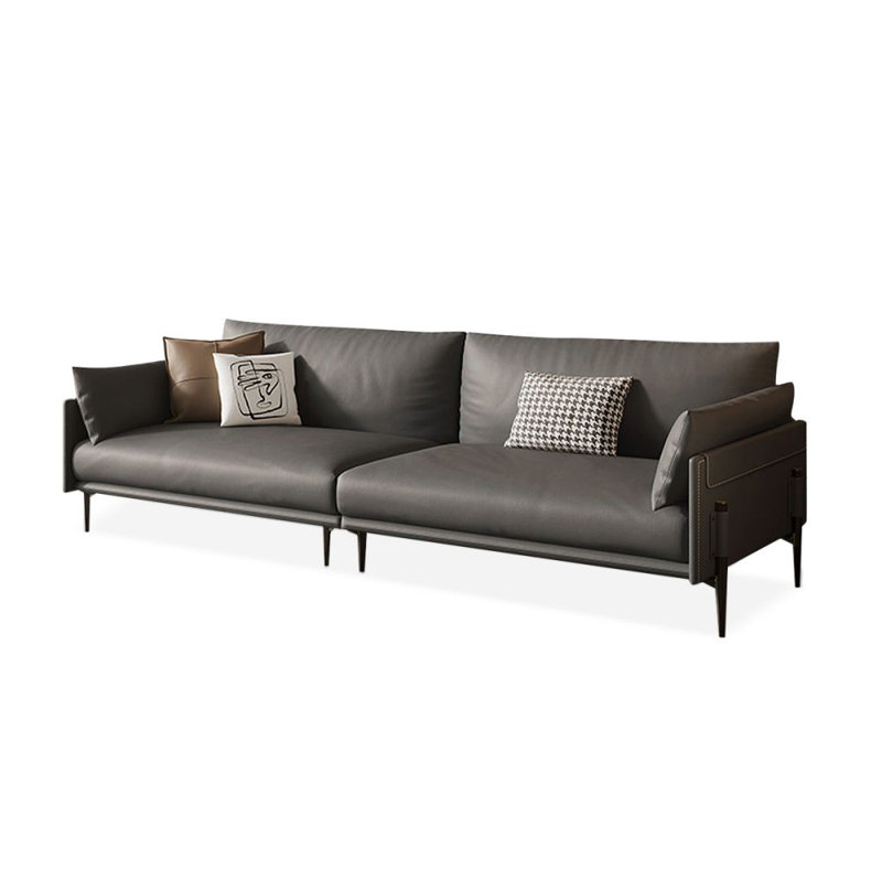 Dark grey Genuine Leather Modular Modern sofa, 33.07" H x 102.36" W x 37.4" D, 3, Dark Gray